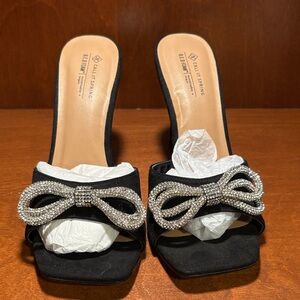Call It Spring Black Heels with Rhinestone Bow